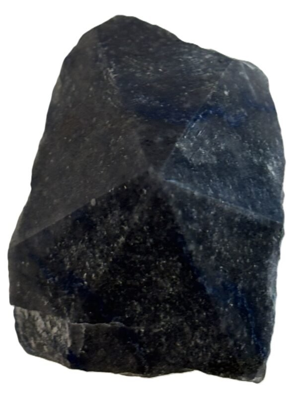 Natural dark blue aventurine standing point with polished facets and raw base sians emporium Dark blue aventurine crystal point featuring smooth polished facets at the top and a rough natural unpolished rock base on a white background
